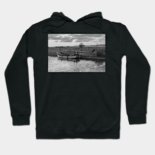 Wooden boat moored in Thurne Dyke in the Norfolk Broads National Park Hoodie